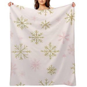 FIONECA Pink And Gold Snowflake Printed Cozy Fleece Blanket Christmas Holiday Decor Soft Warm Throw Blanket 30x40 inches - 1 of 4