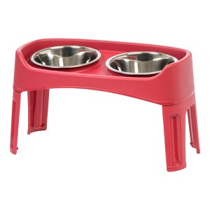 IRIS USA Elevated Dog Bowls, Adjustable Height, 2 Thick 64 oz Stainless Steel Bowls - 1 of 4