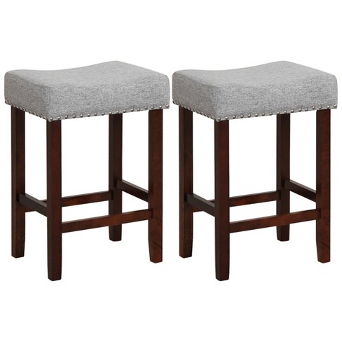 Costway Set Of 2 Counter Height Bar Stools Saddle Kitchen Chairs