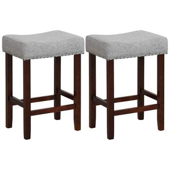 Costway Set of 2  Counter Height Bar Stools  Saddle Kitchen Chairs with Wooden Legs