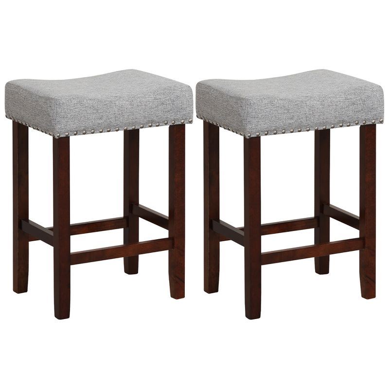 Costway Set of 2  Counter Height Bar Stools  Saddle Kitchen Chairs with Wooden Legs, 1 of 11