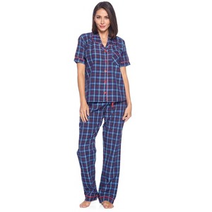 Ashford & Brooks Women's Woven Short Sleeve Shirt and Pajama Pants Set - 1 of 4
