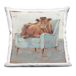 Stupell Industries Brown Cattle on a Blue Chair Funny Chic Farmhouse Indoor Decorative Throw Pillow, 18 x 18 - 1 of 3