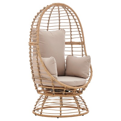 Barton Outdoor Rattan Wicker Swivel Basket Egg Chair Lounge Chair with Cushion Beige