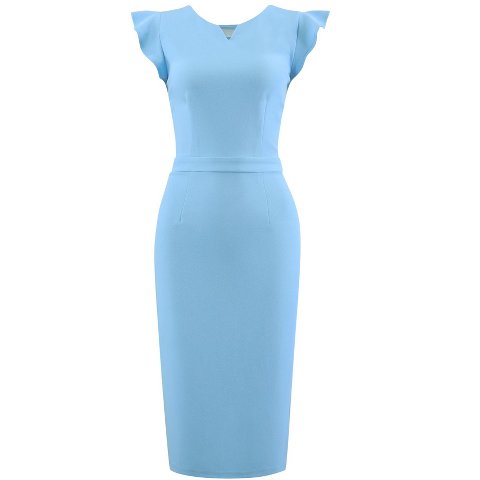 Женские кепки INSPIRE CHIC Women's Work Sheath Sweetheart Neck Ruffled Sleeve Pencil Dress Blue Large