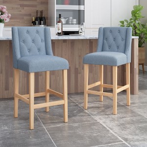 31" Fabric Wingback Counter Stools Set of 2 with Button-Tufted Back, Nailhead Accents, and Rubberwood Frame for Kitchen Island - 1 of 4