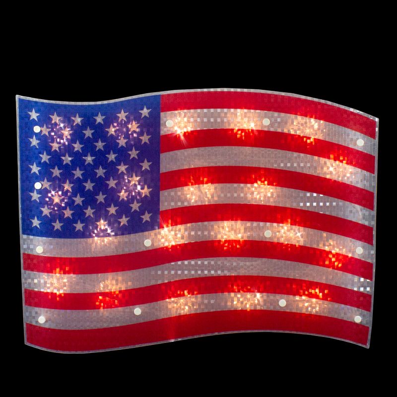 Northlight 17" Lighted Holographic Red, White and Blue American Flag Window Silhouette Decoration, 1 of 5