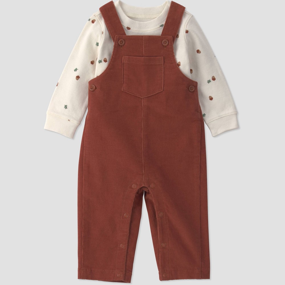 Carter's Just One You® Baby Boys' 2pc Long Sleeve Bodysuit and Cord Overalls Set - Brown Newborn