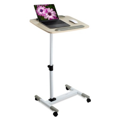 White Adjustable Height Laptop Cart with Drawer and Casters