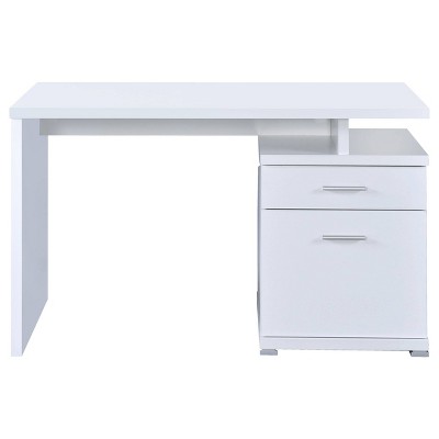 Transitional White Home Office Desk with Reversible Filing Cabinet