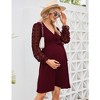 Womens Maternity Swiss Dot Long Sleeve Wrap Dress Fall Casual V Neck Nursing Midi Dress Baby Shower Photoshoot Belt - 2 of 4
