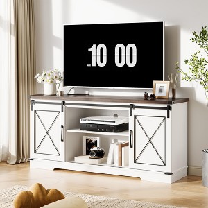 ODK Farmhouse TV Stand 65+ inch, Sliding Barn Doors and Storage Cabinets & Adjustable Shelf, Media Console for Living Room, Bedroom - 1 of 4