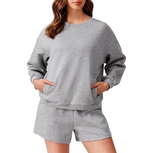 Pinspark Two Piece Sets for Women Fall Outfits Sweatsuit 4 Pockets Sweat Short Sets Casual Matching Set Travel Tracksuit - 1 of 4