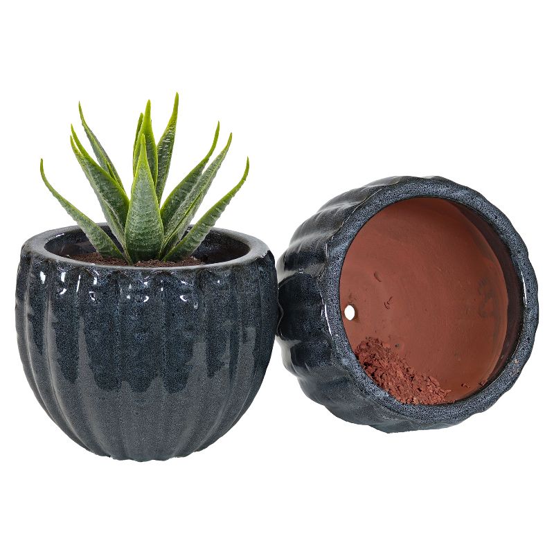 Sunnydaze Round Ceramic Planter - Black Mist - 10" - Set of 2, 5 of 8