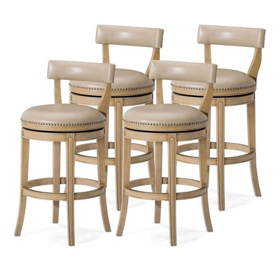 Maven Lane Alexander Rotating Low Back Kitchen Stool in Vegan Leather Seat, Set of 4