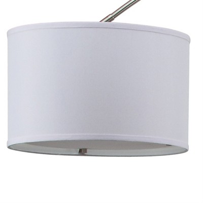 Nickel and Wood Arc Floor Lamp with Cotton Shade