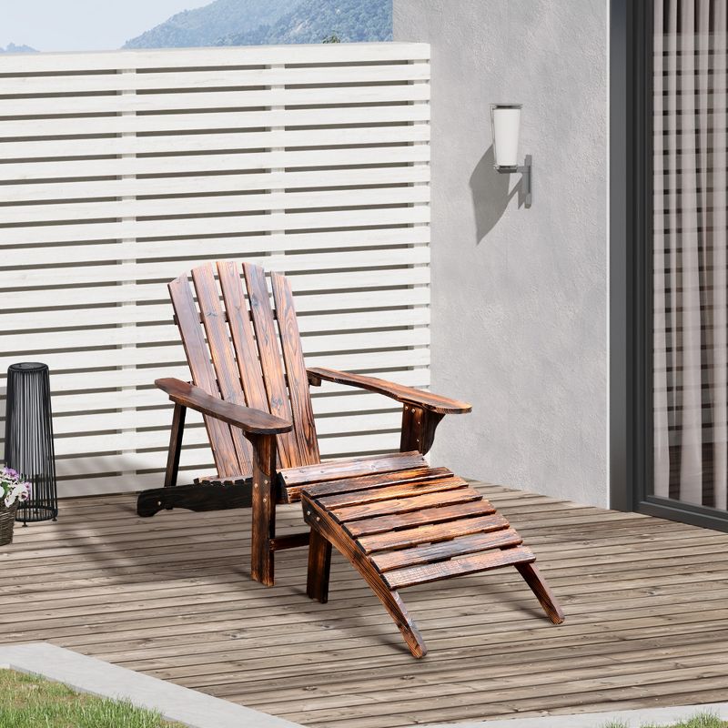 Outsunny Adirondack Chair with Ottoman, Wooden Patio Fire Pit Chair with Footrest & Wide Armrests for Backyard, Garden, Lawn, Rustic Brown, 2 of 7