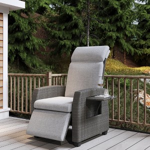 Indoor Outdoor Wicker Recliner Chair with Flip-Up Table Air Pump 155¡ã Lay Flat, Adjustable Wicker Lounge Recliner Chair with Backrest and Footrest - 1 of 4