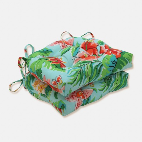 2pk Tropical Paradise Reversible Chair Pads Blue - Pillow Perfect ...