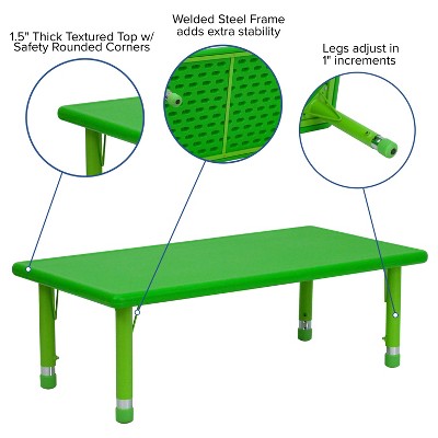 Goddard Rectangular Green Plastic Adjustable Kids Activity Table 24"x48"