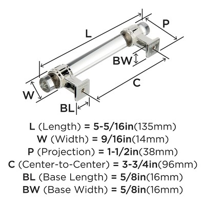 Clear and Polished Nickel 3-3/4 Inch Center-to-Center Bar Pull