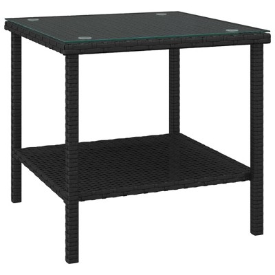 vidaXL Black Poly Rattan Side Table - Tempered Glass Tabletop - Durable Powder-Coated Steel Frame