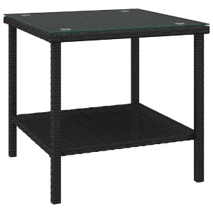 vidaXL Black Poly Rattan Side Table - Tempered Glass Tabletop - Durable Powder-Coated Steel Frame - 1 of 4