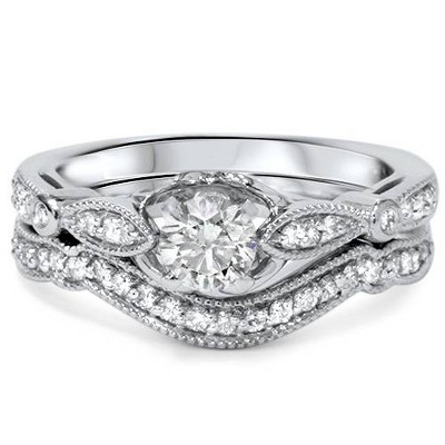 Pompeii3 3/4ct Diamond Engagement Wedding Ring Set 14K White Gold