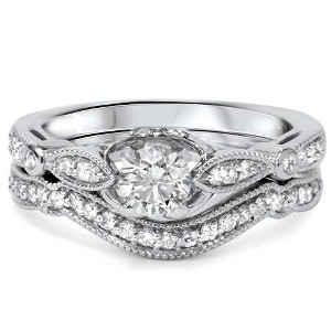Pompeii3 3/4ct Diamond Engagement Wedding Ring Set 14K White Gold - 1 of 4