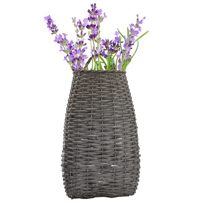 AuldHome Design Wall Hanging Pocket Basket; Woven Wicker Rustic Farmhouse Long Basket; 17 x 9 x 5 Inches