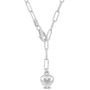 EVERLY JEWELRY | Silver Heart Charm Lariat Oval Link Necklace– Multiple Metal color Options - 1 of 4