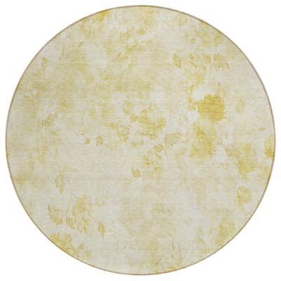 Gold Wheat And Ivory Floral Washable Indoor Outdoor Area Rug