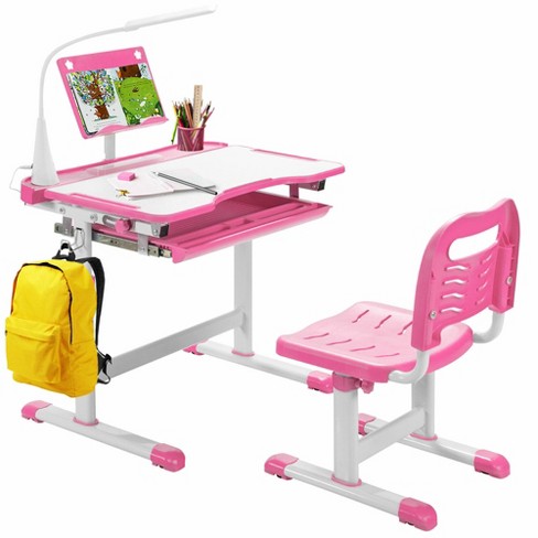 Costway Adjustable Height Kids Study Desk Drafting Table Computer Station  Pink