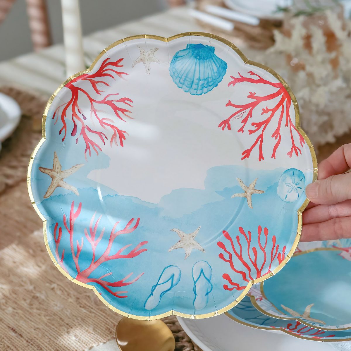 Kate Aspen Beach Party 62 Piece Coastal Party Tableware Set, Birdal Shower Decorations Plates & Napkins, Vibrant Floral Nautical (16 Guests) - thumbnail 7