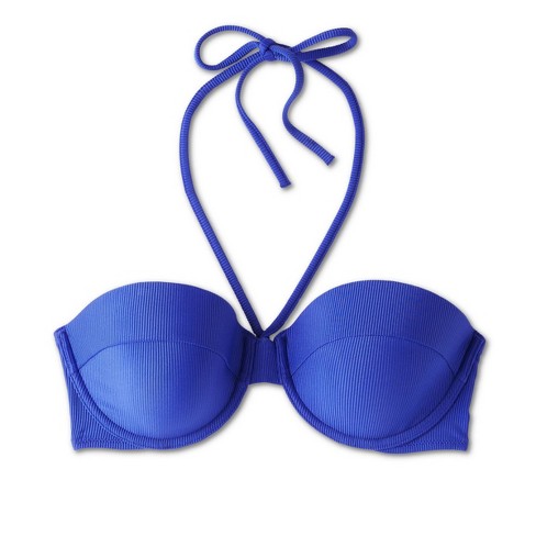 Women's Lightly Lined Ribbed Halter Bikini Top - Shade & Shore™ Blue 38DD