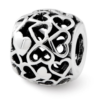 Black Bow Jewelry Bali Solid & Open Hearts Bead Charm in Antiqued Sterling Silver, 10mm