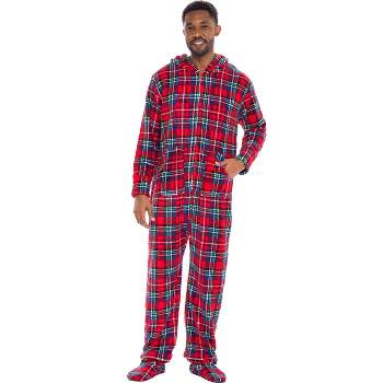 Alexander Del Rossa Men's Hooded Footed Adult Onesie Pajamas, Plush Winter PJs with Hood