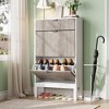 Jojoka Slim Entryway Shoe Cabinet with 2 Flip Drawers & Top Drawer, Farmhouse Wooden Shoe Rack with Metal Legs for Hallway or Foyer - 3 of 4