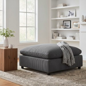 Sapphtopaz Modern Ottoman with Plush Cushion Square Upholstered Footstool with Removable Wood Legs Entryway Ottoman for Living Room, Entryway - 1 of 4