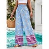 Women's Summer Casual Boho Wide leg Pants High Waist Flowy Palazzo Pants With Ethnic Style Lounge Trousers - 2 of 4