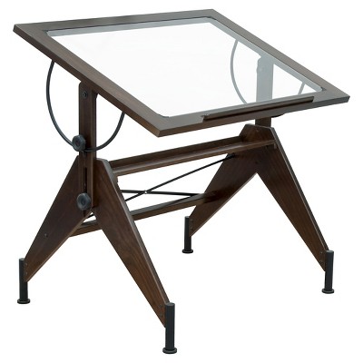 Aries Glass Top Table Dark - Walnut/Black