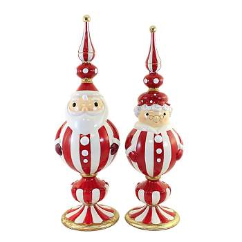 Christmas Santa & Mrs Claus Mantle Finial  -  Set Of 2 Table Finials 18.00 Inches -  Table Home Decor Decoration  -  2929503*2929504  -  Polyresin  -