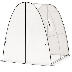Tunnel Hoop House Greenhouse with Sandbags and Hemmed PE Cover, 2 Doors and Screen Windows, 6' x 6' x 6.6' - 1 of 4
