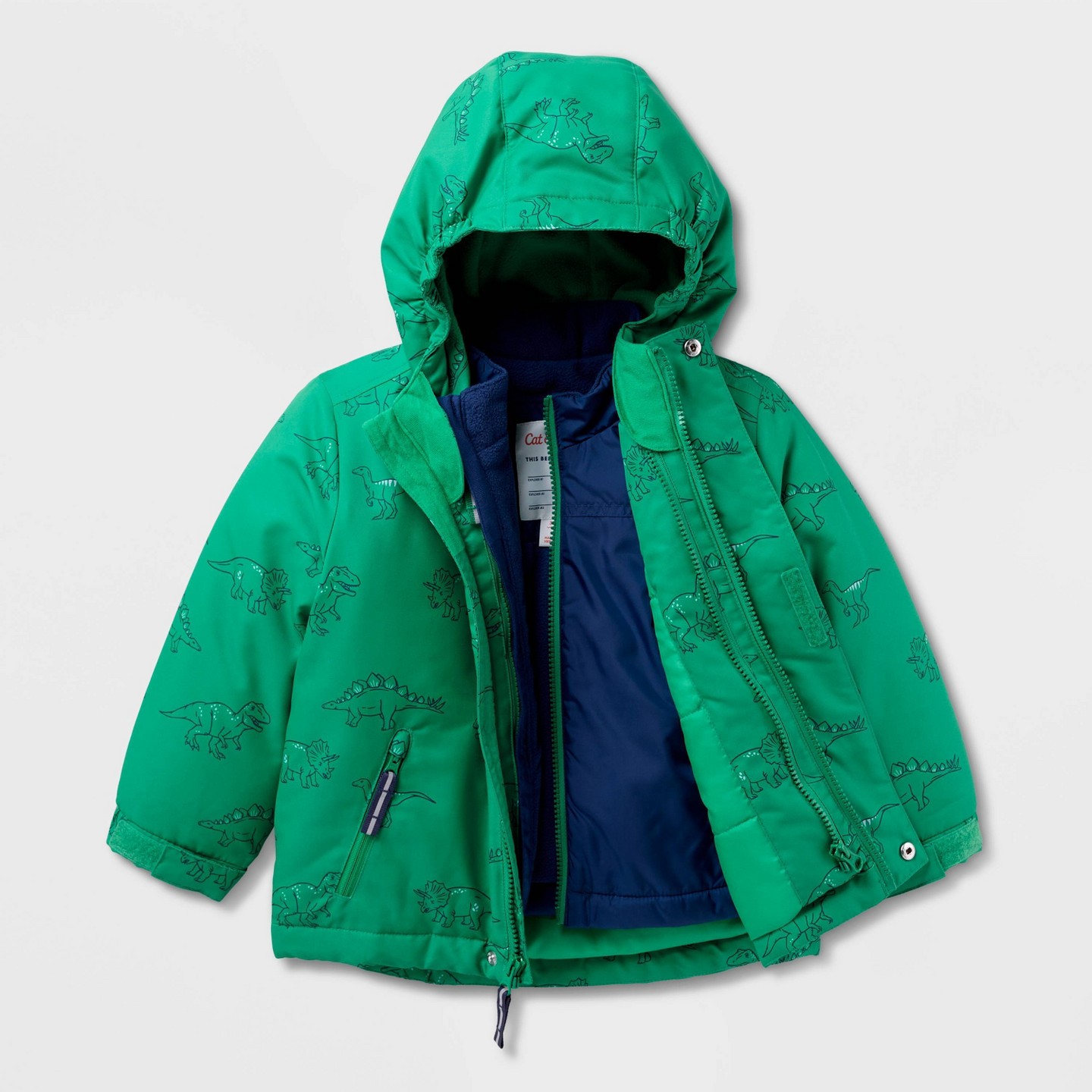 Куртка Cat & Jack 3-in-1 Winter Snowplay Dino Print Jacket для малышей, цвет: Зелёный — фото 2