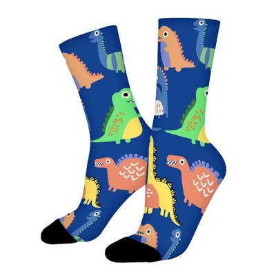 Cartoon Dinosaur Pattern Women Printed Crew Socks Funny Funky Socks Soft Polyester Novelty Gifts for Artists Men