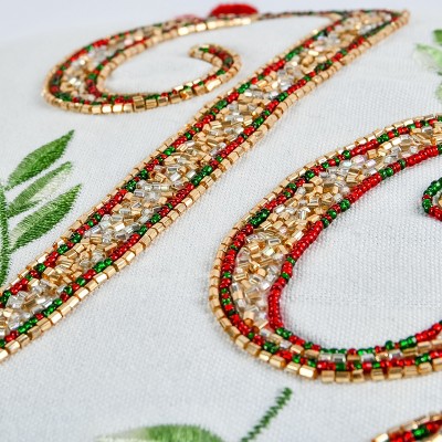 18" Joy Embroidered Christmas Pillow with Plaid Trim