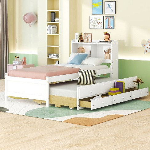 Twin Size Platform Bed With Built-in Usb, Led Light And Bookcase ...