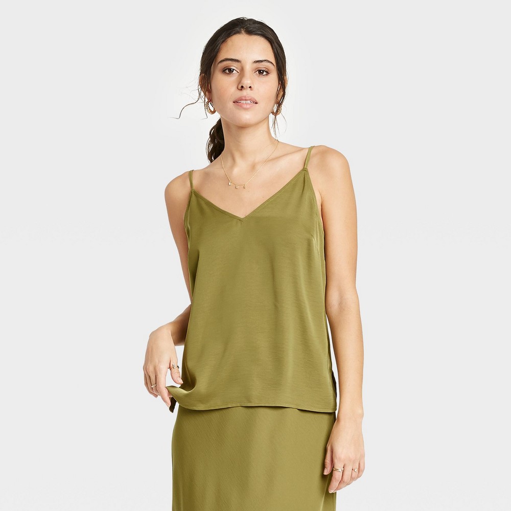 size XXL Women's Woven V-Neck Cami - A New Day Olive, Green