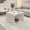 Vynxaria White & Concrete Melamine Side Table: 2-Open Shelf Storage, Light Oak Accents for Modern Bright Spaces - 3 of 4
