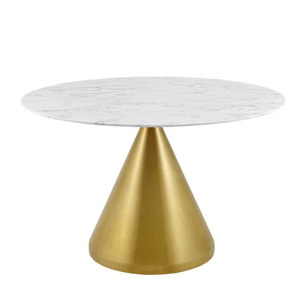 Photos - Dining Table Modway 47" Tupelo Round Artificial Marble  Gold White  